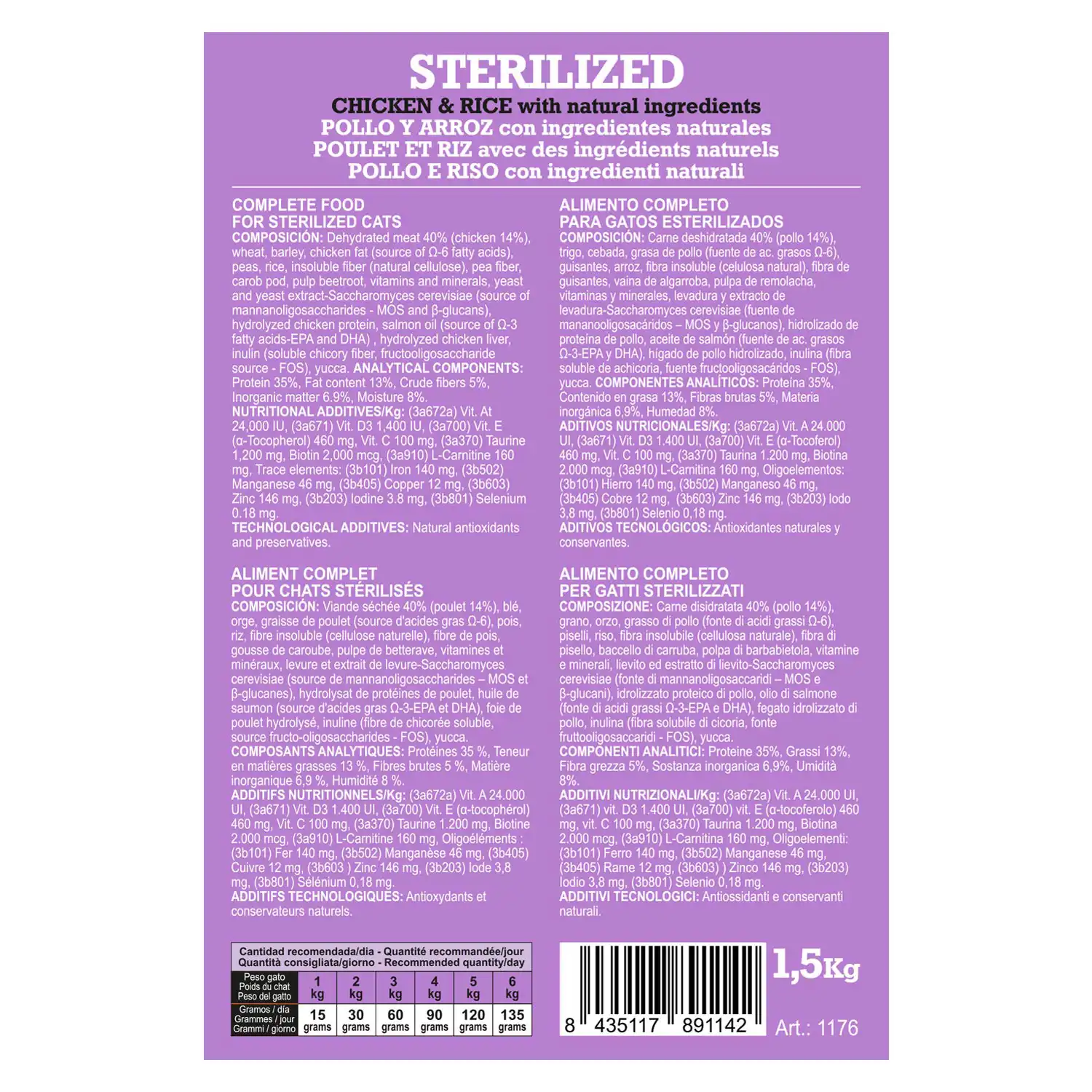 ARQUIVET CAT ORIGINAL Sterilized Chicken 1,5Kg - Imagen 4