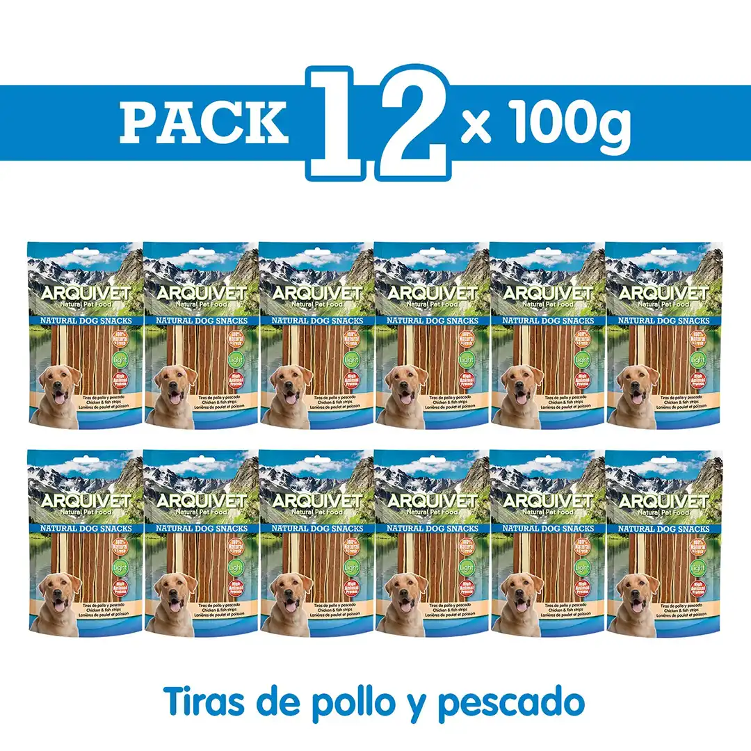 PACK 12 unidades Tiras de pollo y pescado 100 g